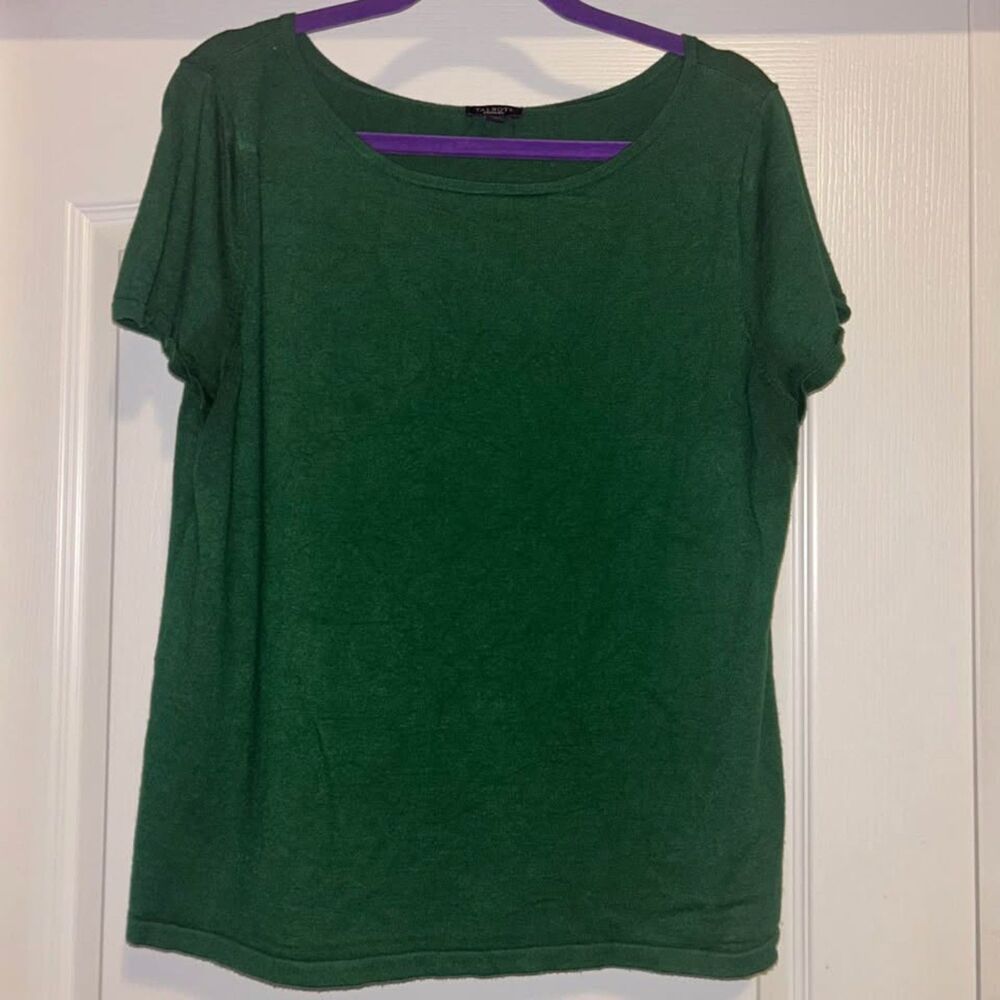 Talbots dark green short cap sleeve boatneck sweater top woman's XL